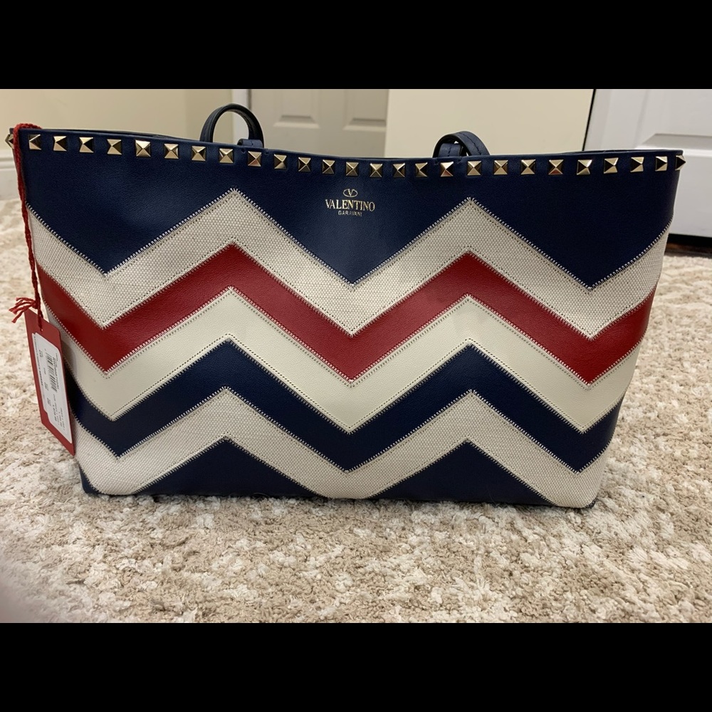 Calfskin stitched canvas rock stud tote